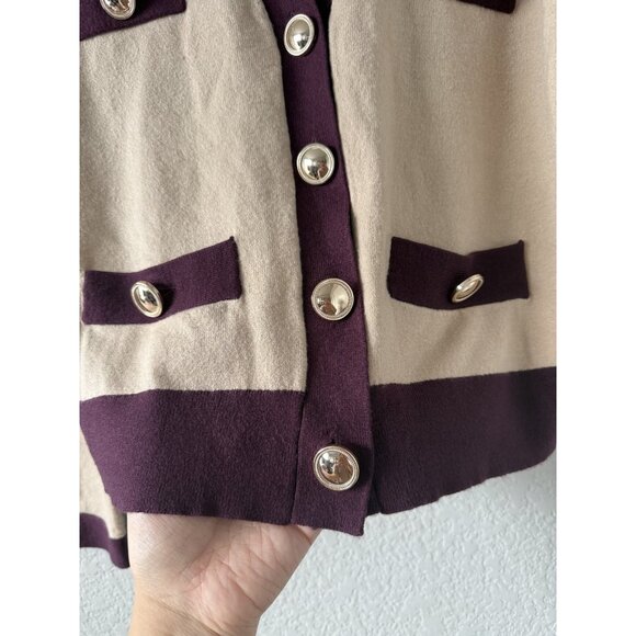 Ann Taylor Button Pocket V-neck Cropped Cardigan Brown Preppy Academia Boho M - Picture 5 of 9